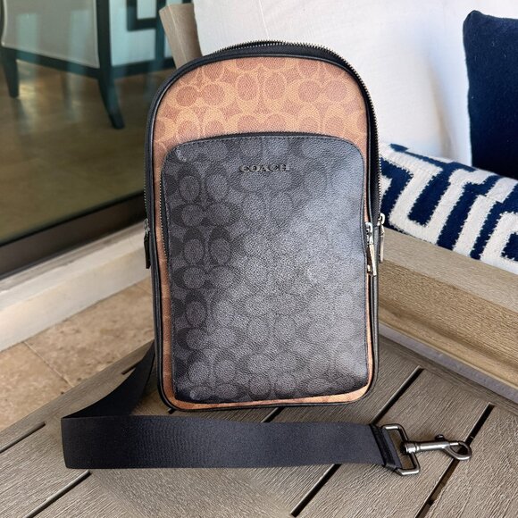 Coach Ethan Pack In Blocked Signature Canvas CZ394 Tan Charcoal Black - Picture 2 of 16